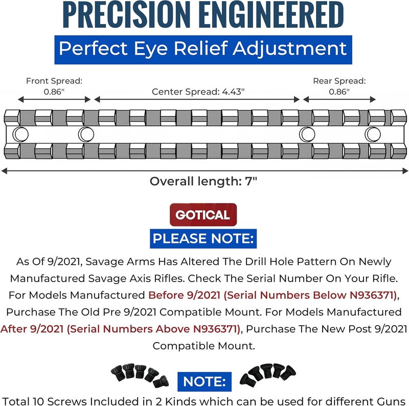 Gotical Store Picatinny Rail Mount for Savage Axis/Edge Rifles Mounting Hardware Included Allows for Picatinny or Weaver 5 PC of Each Size #6-48 Length 6mm/8mm - Image 2